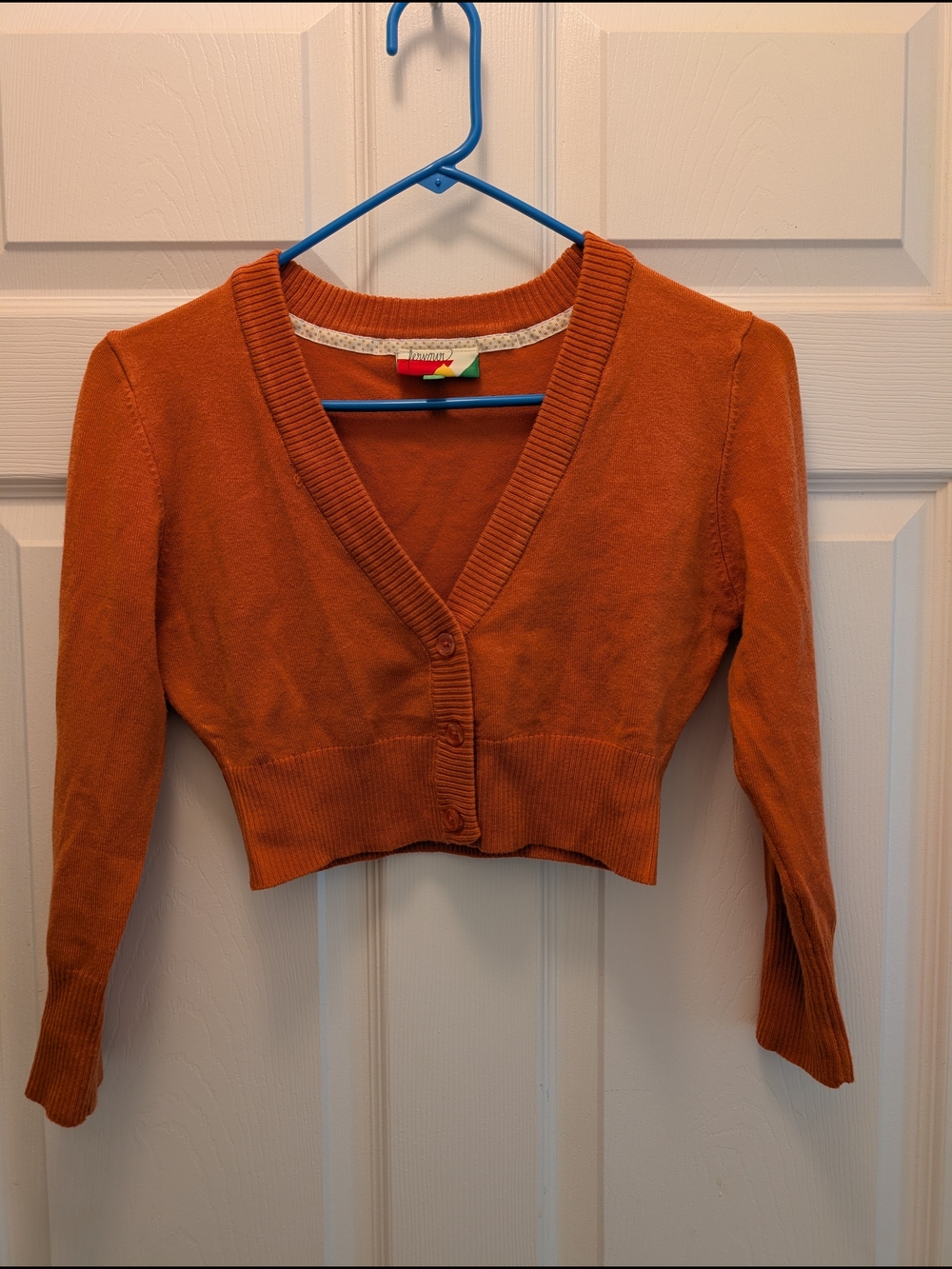 Cropped V-Neck Cardigan Sweater in Rust Orange